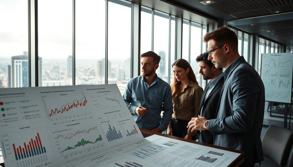 A well-lit, high-resolution scene depicting a detailed comparison of statistical models used in sports betting, set against a backdrop of a sleek, modern office environment. In the foreground, neatly arranged graphs, charts, and data visualizations showcasing the strengths and weaknesses of various machine learning and traditional modeling techniques. The middle ground features a team of data analysts intently studying the information, their expressions conveying a sense of analytical focus. The background showcases floor-to-ceiling windows, providing a panoramic view of a bustling cityscape, symbolizing the scale and complexity of the sports betting industry.