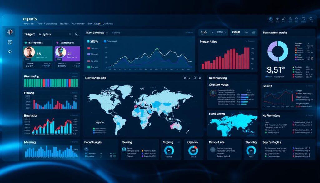 A data analytics dashboard for the esports industry, featuring a sleek and modern design. The foreground showcases interactive visualizations and charts tracking key metrics such as player performance, team standings, and tournament results. The middle ground presents a dynamic map display, highlighting the geographical distribution of esports viewership and tournament locations. In the background, a series of detailed infographics provide insights into the broader esports ecosystem, including game patch notes, map pool analysis, and objective control strategies. The overall scene is bathed in a cool, minimalist color palette, with subtle lighting effects that enhance the technological and data-driven atmosphere. A data analytics dashboard for the esports industry, featuring a sleek and modern design. The foreground showcases interactive visualizations and charts tracking key metrics such as player performance, team standings, and tournament results. The middle ground presents a dynamic map display, highlighting the geographical distribution of esports viewership and tournament locations. In the background, a series of detailed infographics provide insights into the broader esports ecosystem, including game patch notes, map pool analysis, and objective control strategies. The overall scene is bathed in a cool, minimalist color palette, with subtle lighting effects that enhance the technological and data-driven atmosphere.