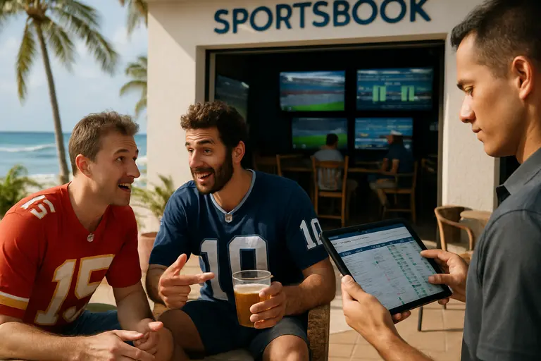 Bettor comparing offshore and regulated football prop markets on laptops