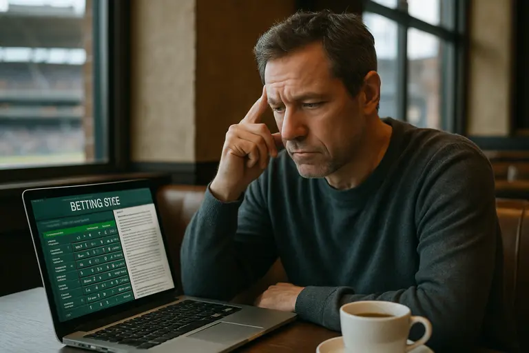 Bettor reviewing sportsbook terms and jurisdiction details on a laptop