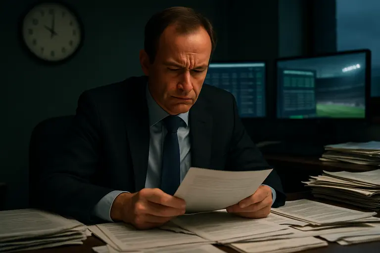 Legal files beside a laptop showing sportsbook account research