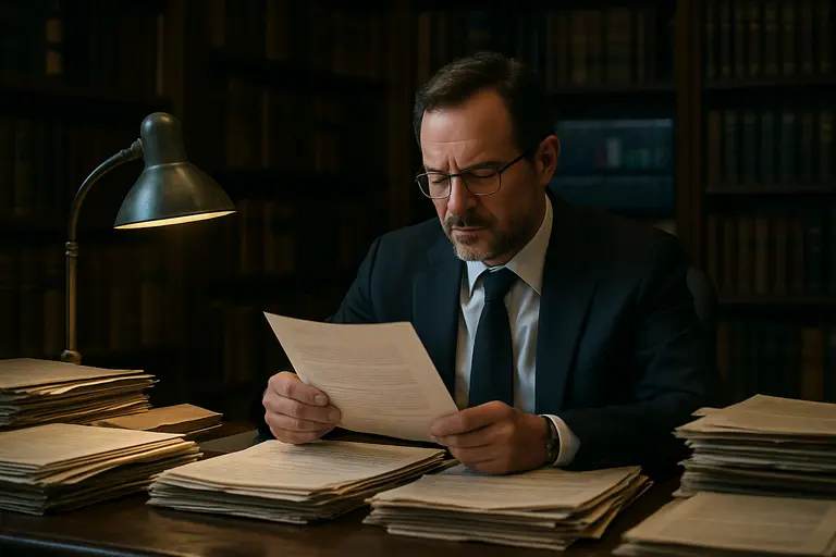 Legal documents and a laptop showing sports market research on a wooden table