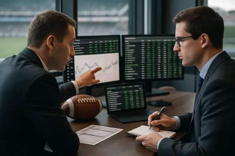 Sports betting analyst comparing soccer prop prices on a laptop spreadsheet
