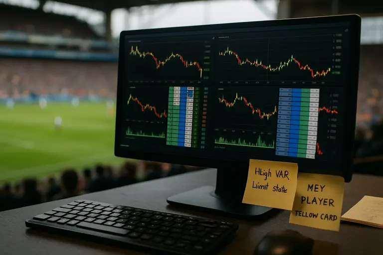 Live sports trading dashboard with changing charts and risk notes