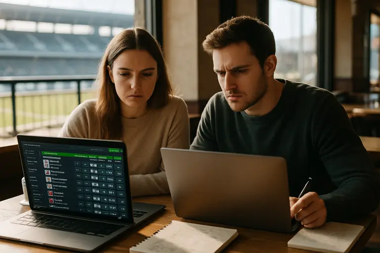 Notebook with betting cost checks beside a laptop showing market prices
